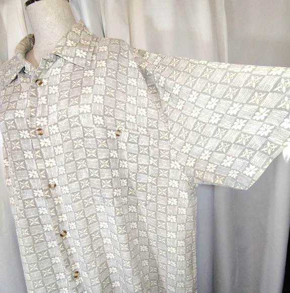 Visitor Silk Button-Down Shirt, Collar, Pocket, Beige-Ivory Design, Lghtwght, 2X - Picture 8 of 10